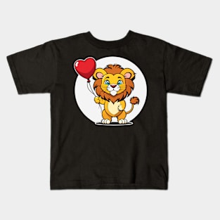 Lion Heart Balloon - Valentines Day Kids T-Shirt